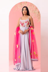 Grey satin dress - kasumi.in